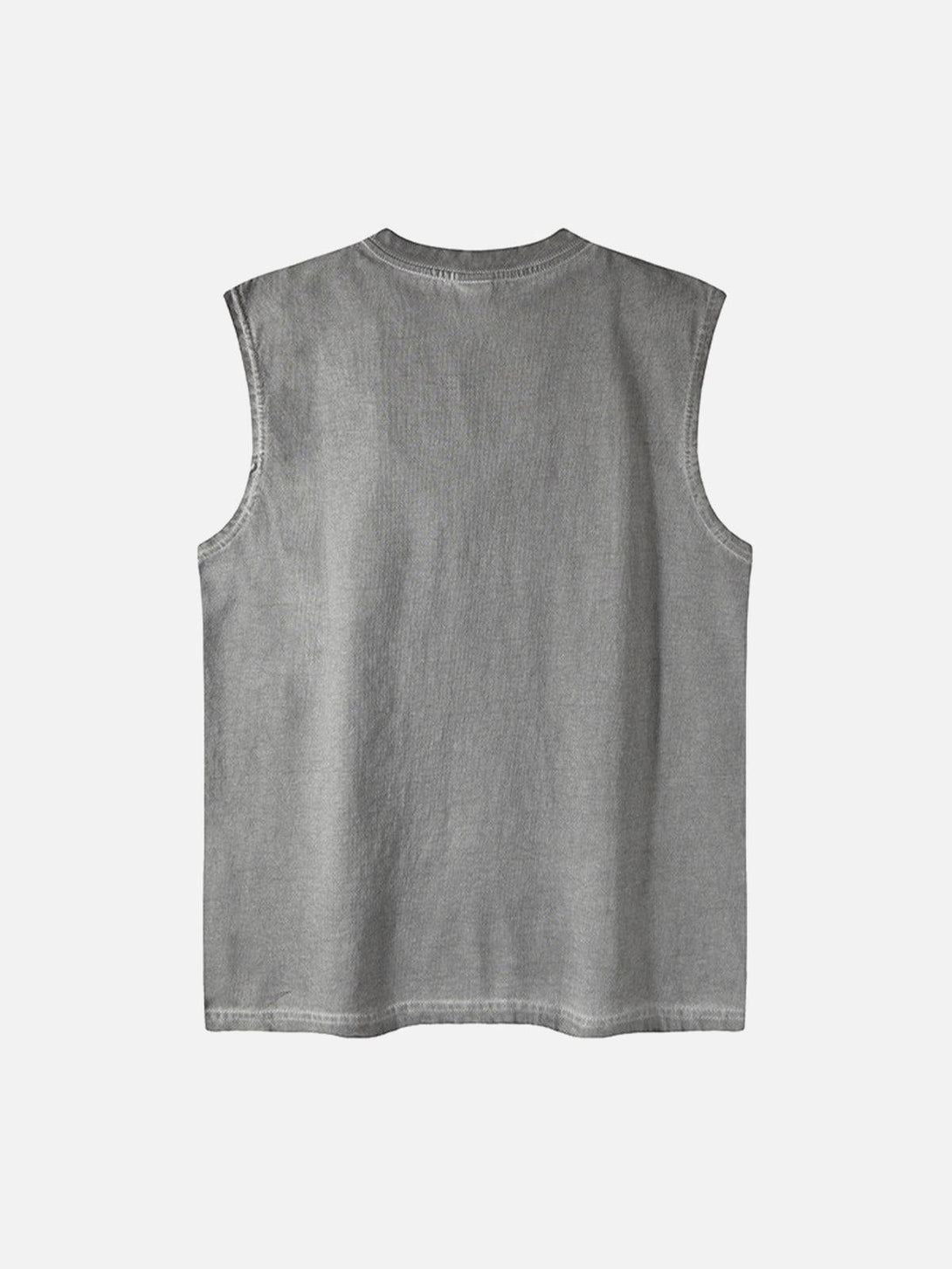 Back view of TALISHKO gray chain vest, perfect for a laid-back summer look.