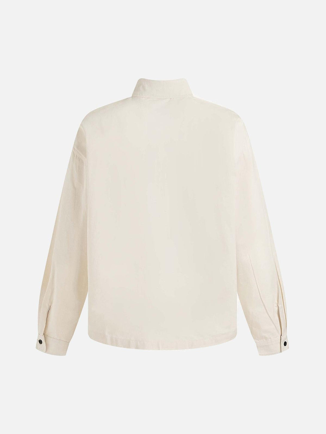 Back view of a white long-sleeve shirt by TALISHKO, showcasing minimalist design.