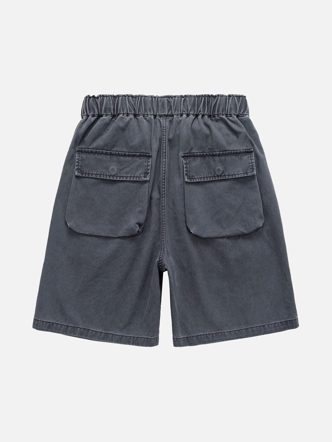 Back view of dark gray drawstring shorts by TALISHKO, featuring practical pocket design.