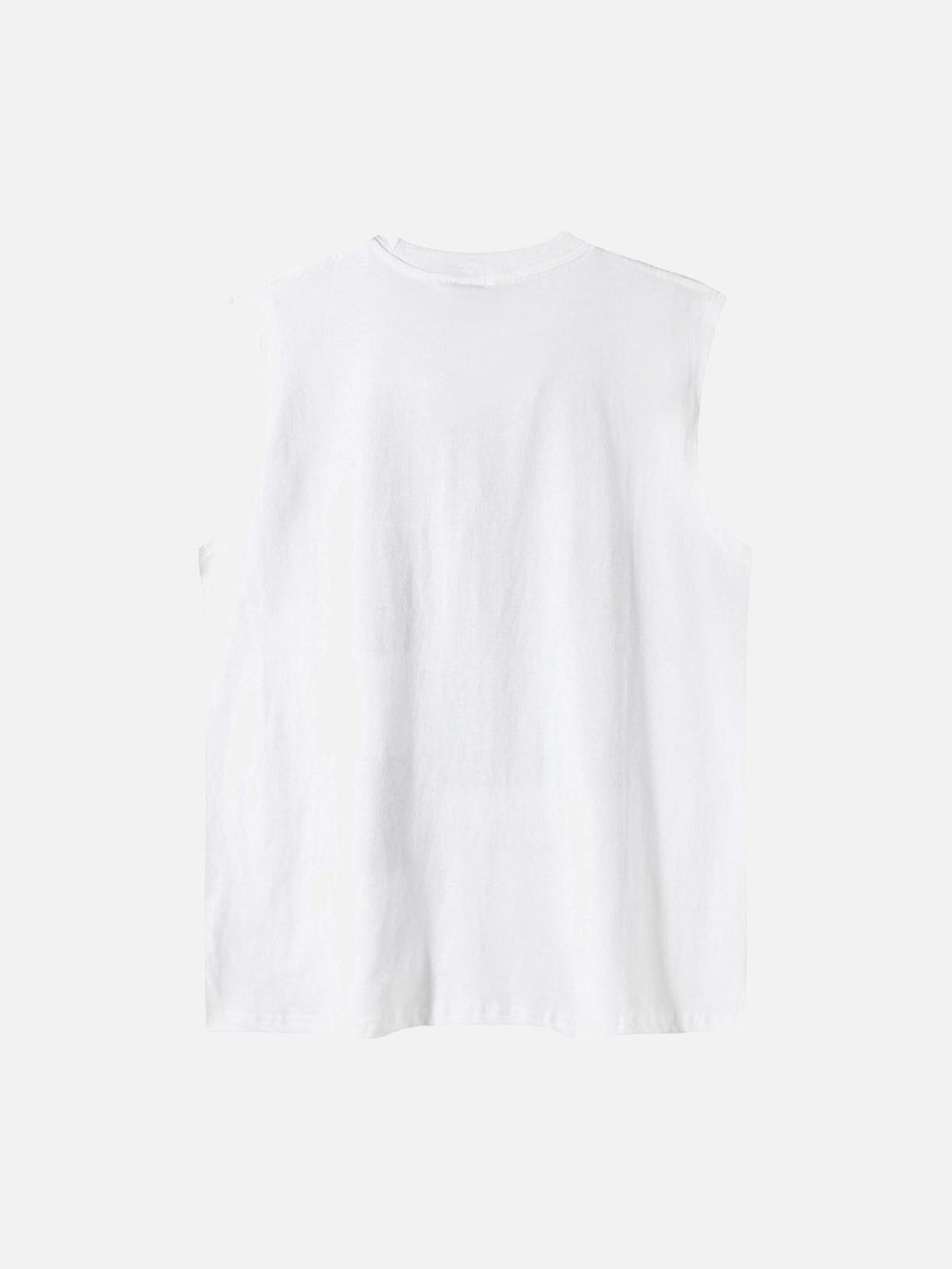 Back view of TALISHKO's white vest with a minimalist sleeveless design, ideal for warm days.