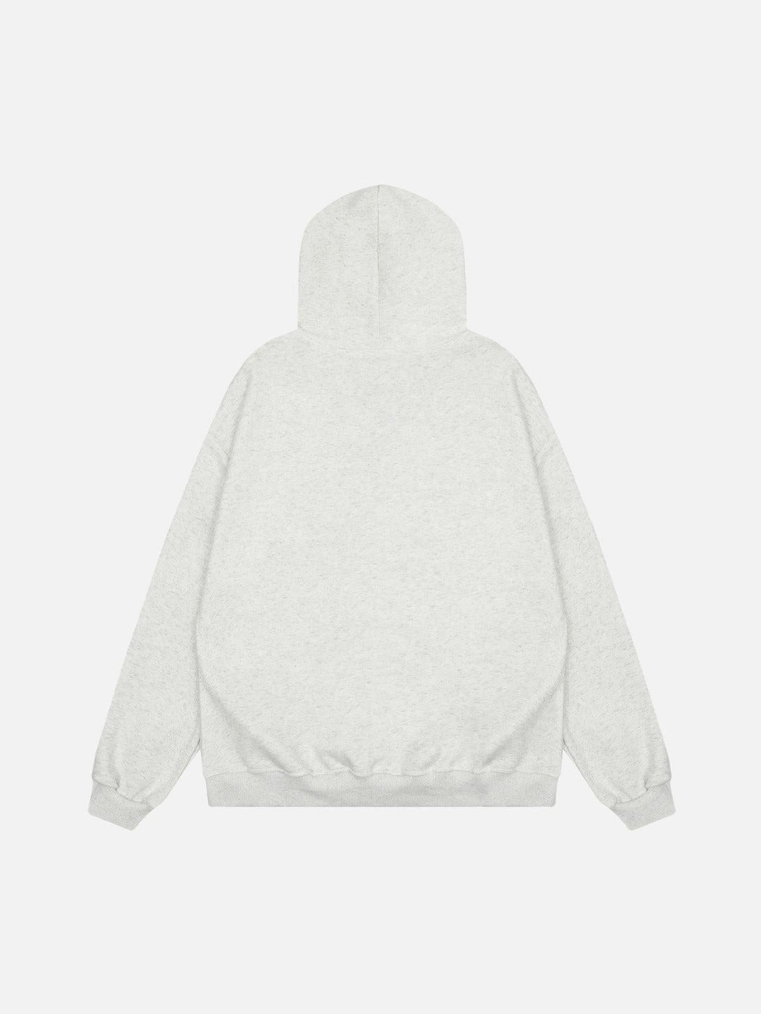 Back view of a TALISHKO hoodie in light gray, showcasing its relaxed fit and cozy hood design.