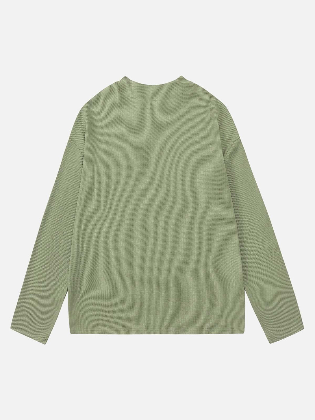 Back view of a green knitted sweater by TALISHKO, showcasing a relaxed fit and crew neck.
