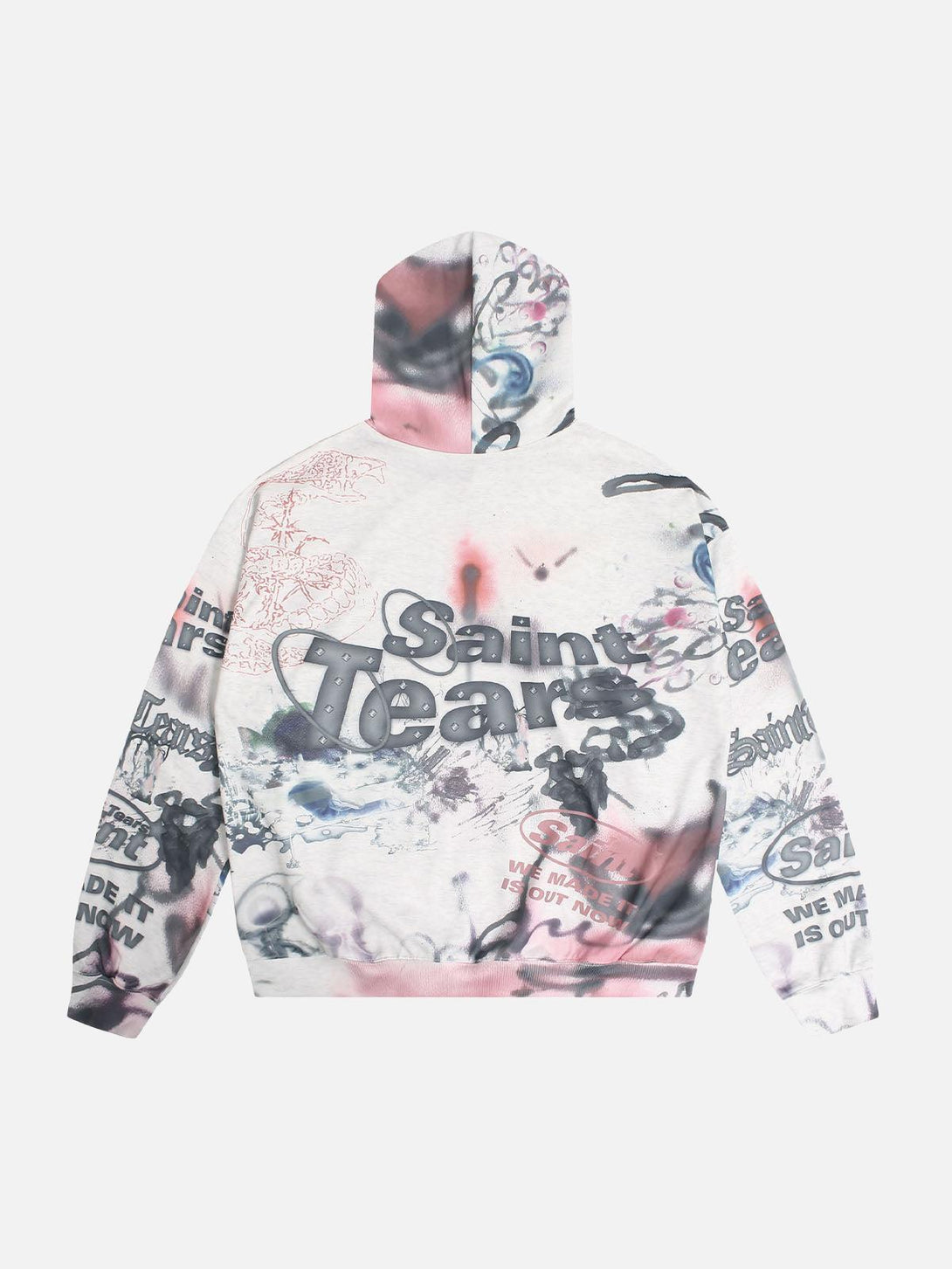 Back view of a hand-painted ink graffiti hoodie by TALISHKO, showcasing its artistic design.