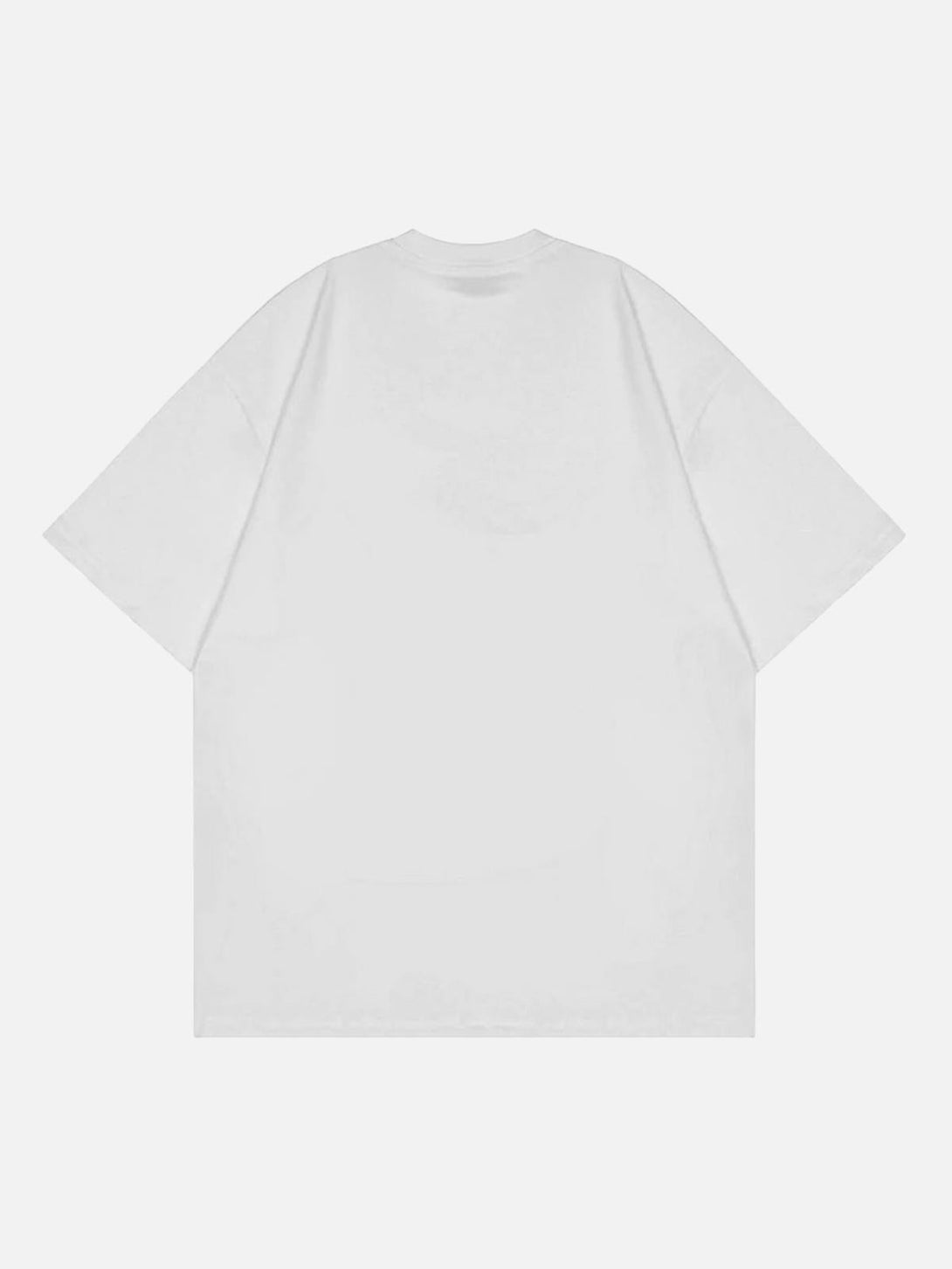Back view of a white TALISHKO hip hop T-shirt, emphasizing minimalist streetwear appeal.