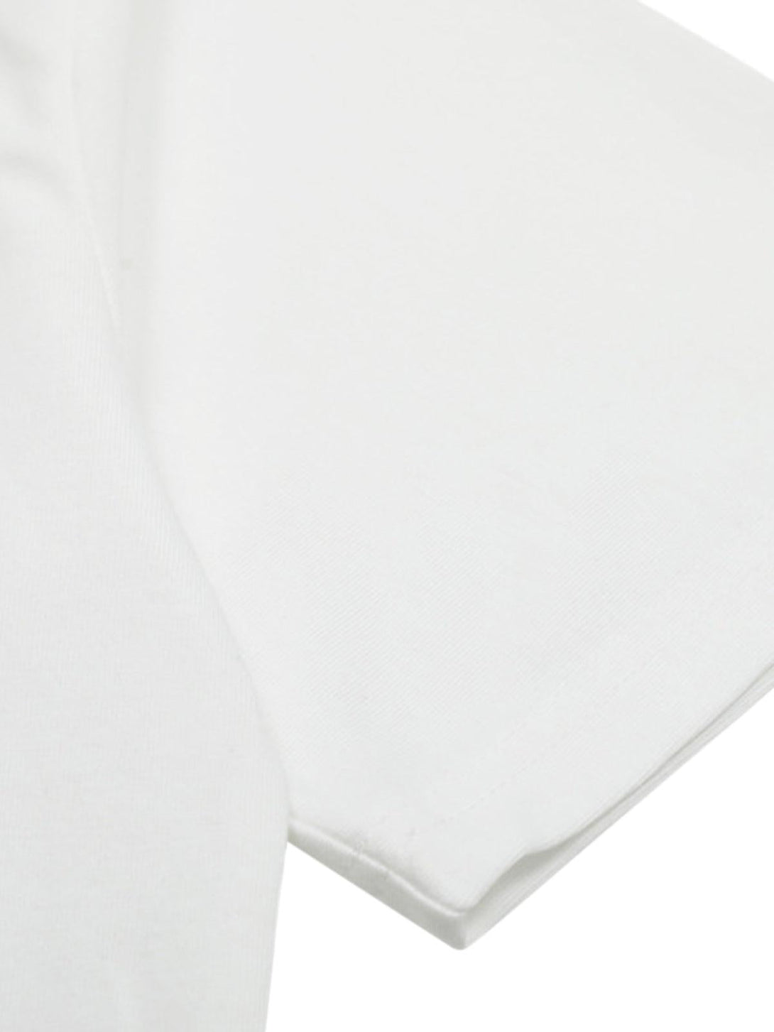 Detailed fabric and stitching of TALISHKO T-shirt, showcasing its clean, white sleeve design.