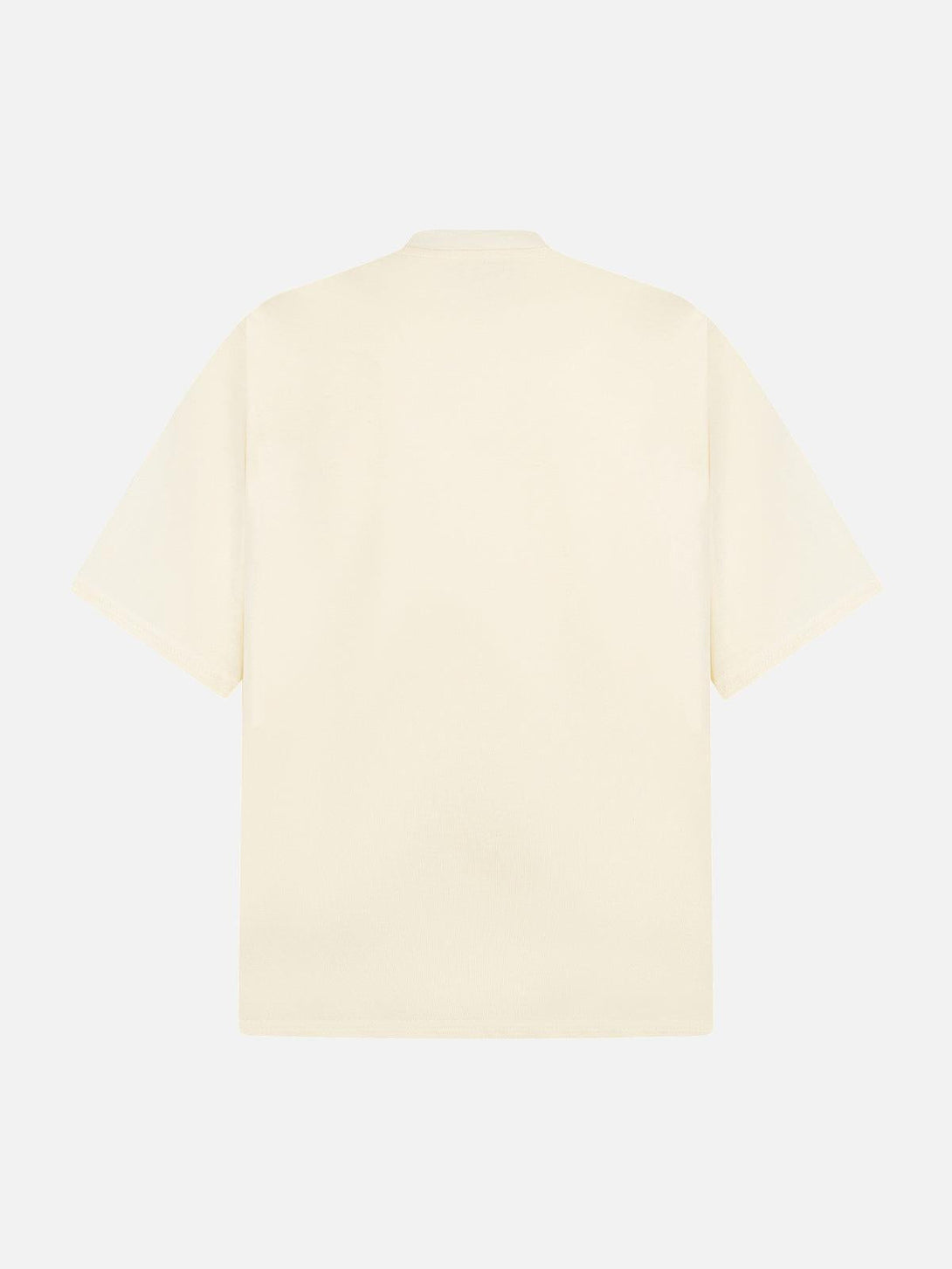 Back view of cream T-shirt by TALISHKO, showcasing a minimalist retro design.