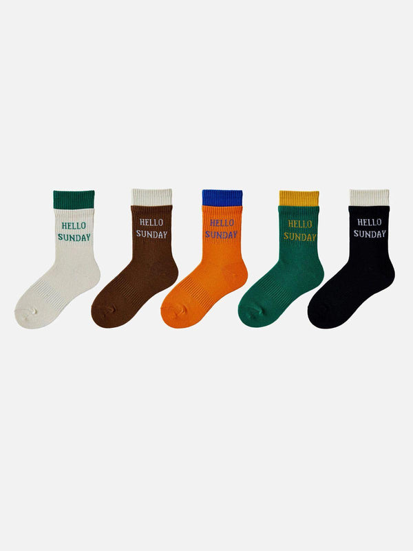 Colorful "HELLO SUNDAY" socks by TALISHKO in a variety of shades, perfect for casual wear.