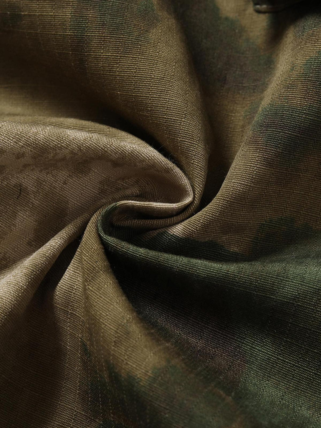 Zoomed-in texture of TALISHKO camouflage fabric highlighting detailed stitching and pattern.