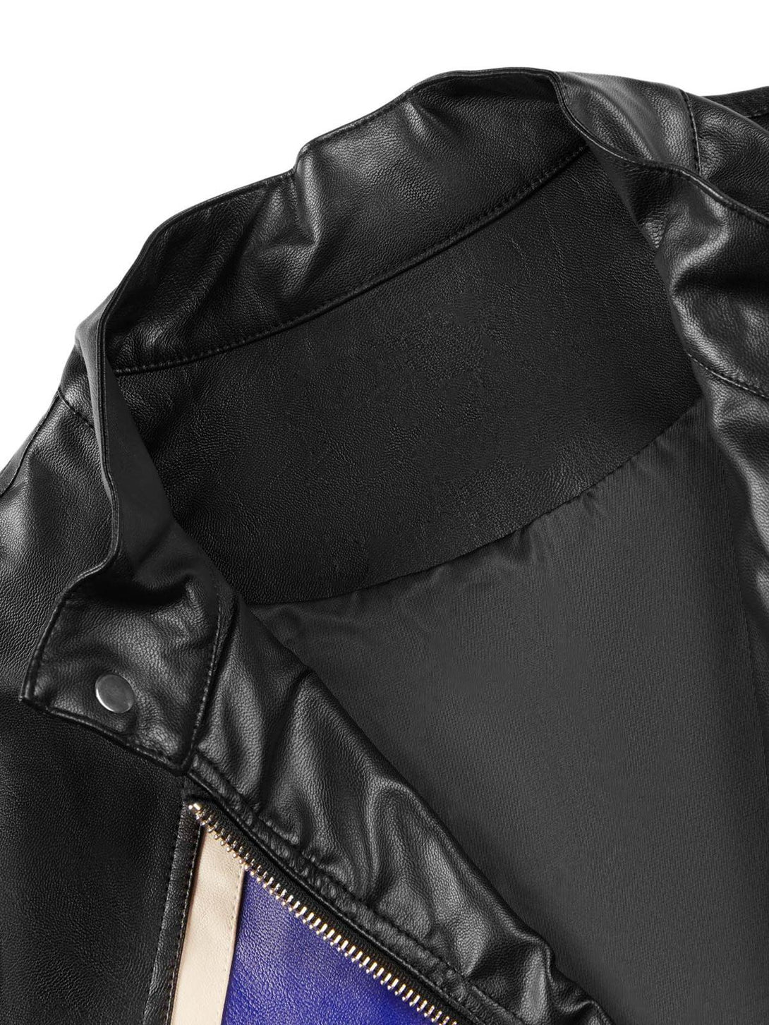 Intricate look at the TALISHKO biker jacket's interior, showcasing smooth leather texture.