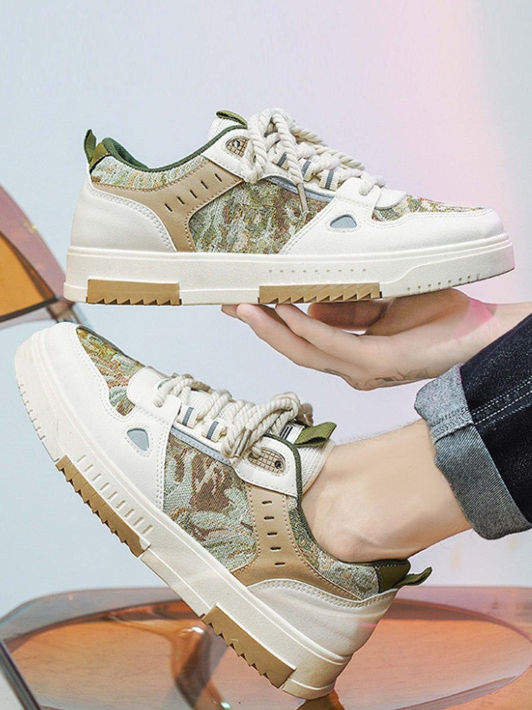 TALISHKO board shoes in a camouflage pattern with a rugged sole, perfect for urban adventures.