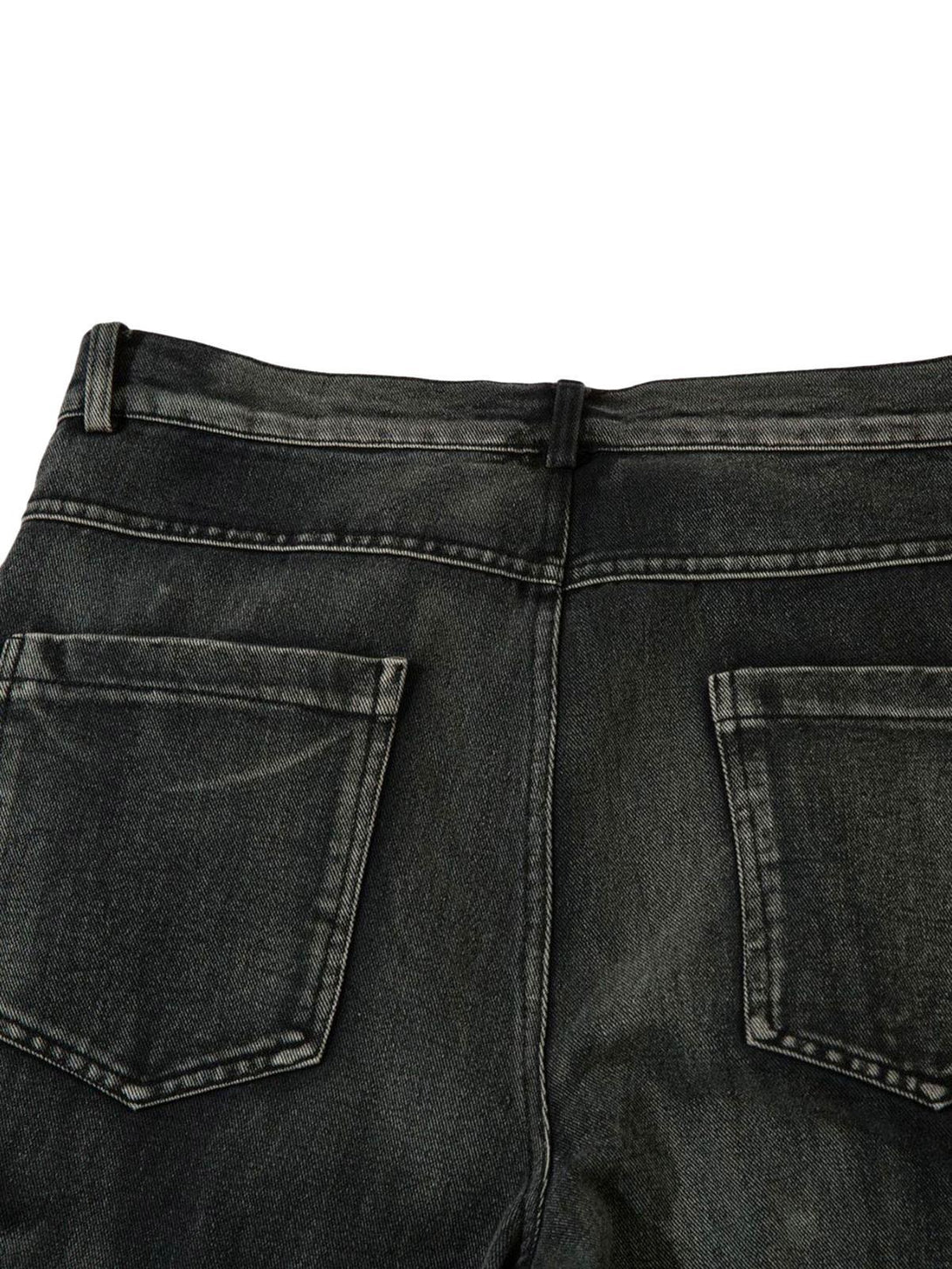 Back view of TALISHKO hip-hop jeans showcasing textured fabric and stylish pocket design.