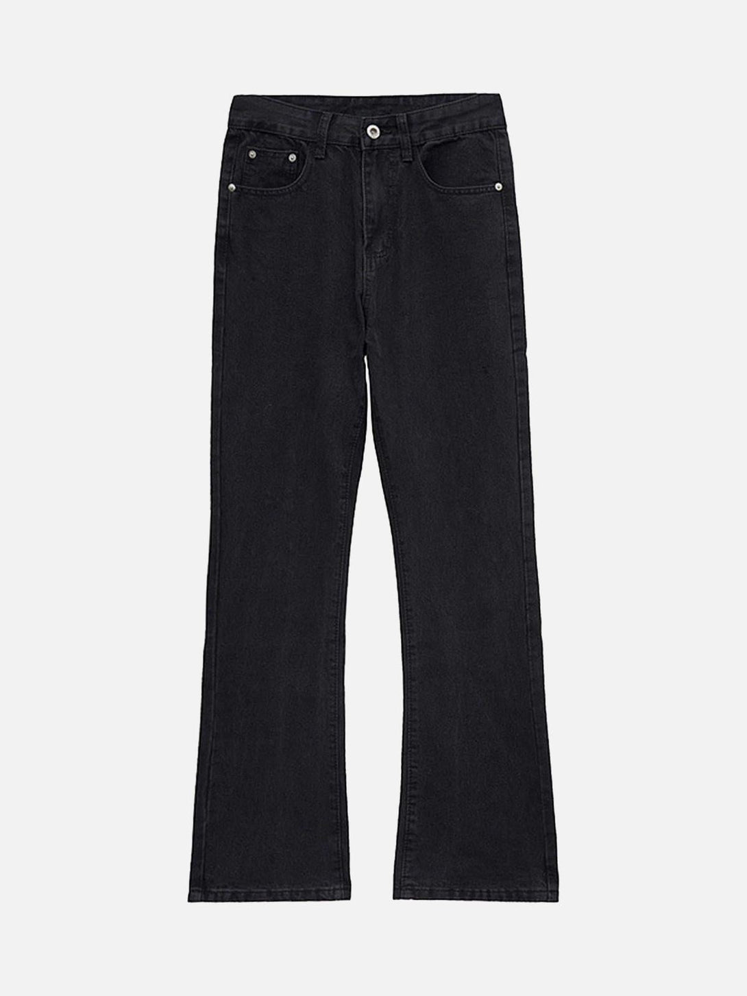Front view of black retro jeans by TALISHKO, showcasing a classic straight-leg silhouette.