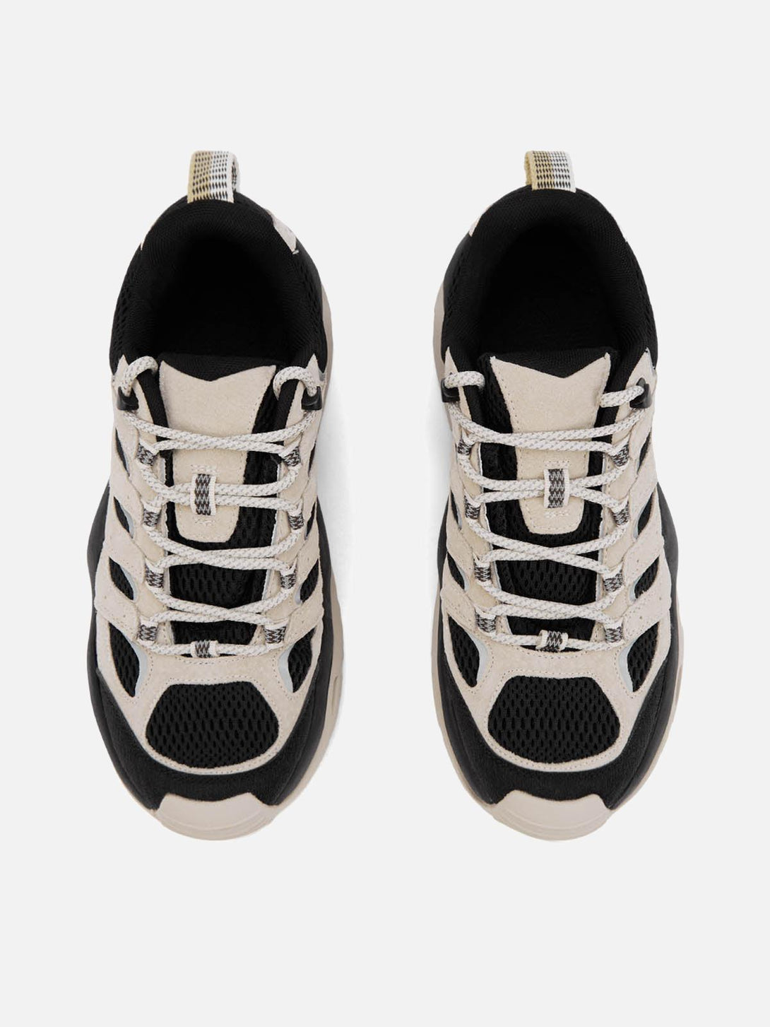 Top view of TALISHKO casual hiking shoes, featuring a stylish blend of beige and black.