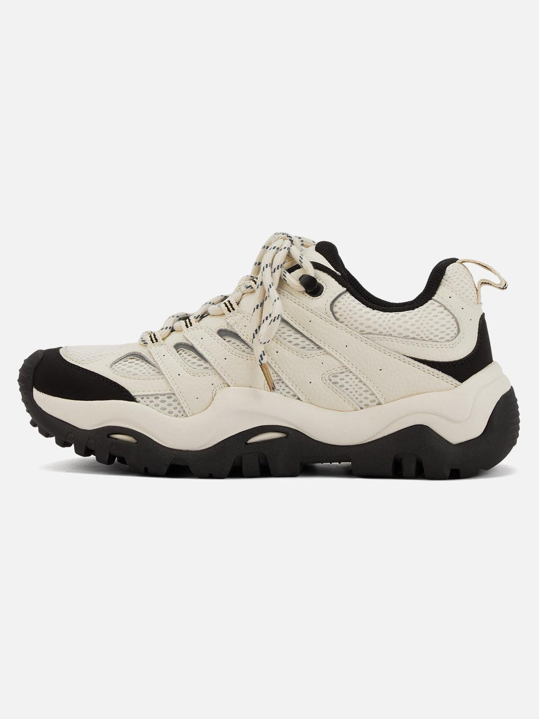 Side view of TALISHKO casual hiking shoes, featuring a rugged design with black and beige details.