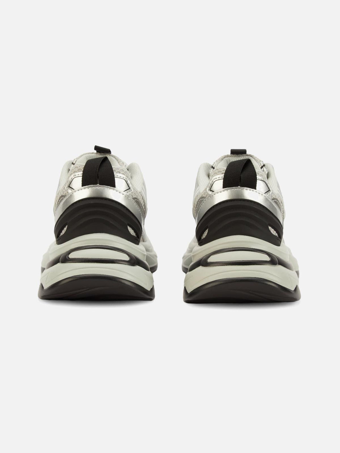 Rear view of TALISHKO sports casual shoes in metallic tones, highlighting sleek urban style.