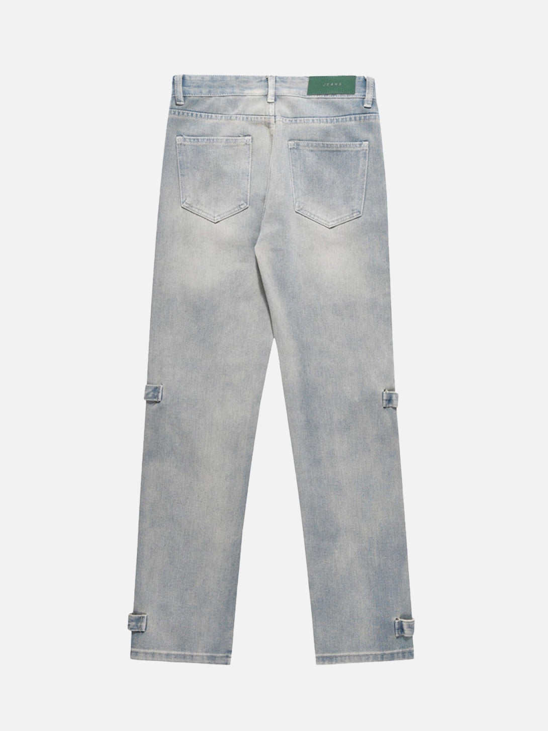 Back view of TALISHKO hip-hop zipper straight jeans, highlighting casual streetwear style.