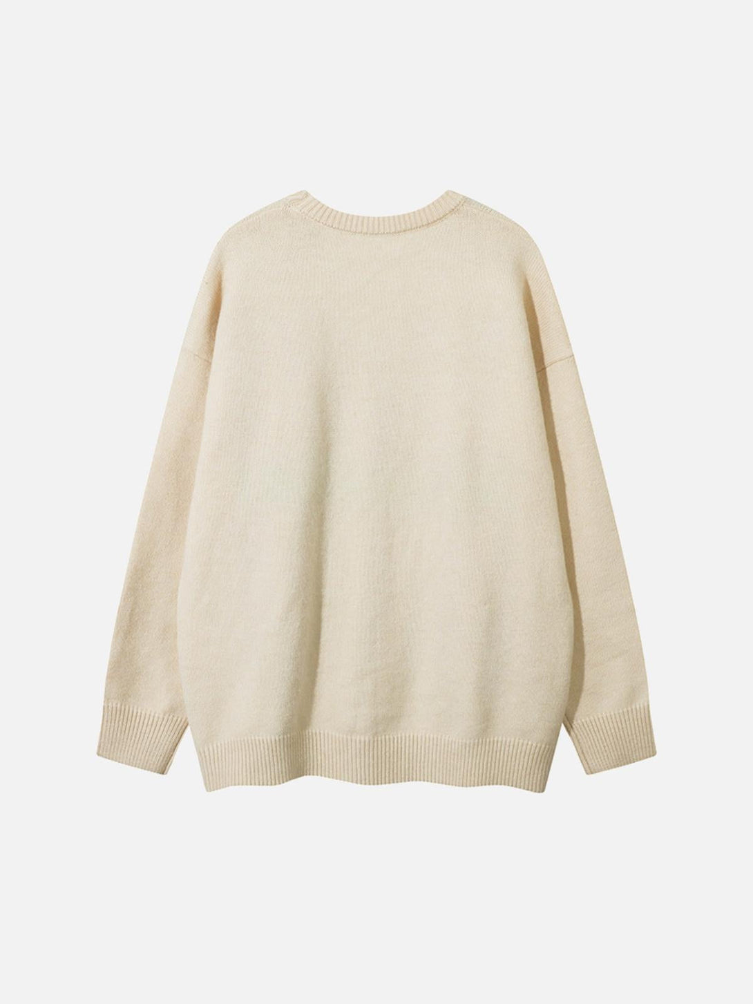 Back view of an off-white sweater by TALISHKO, showcasing a relaxed, casual fit.