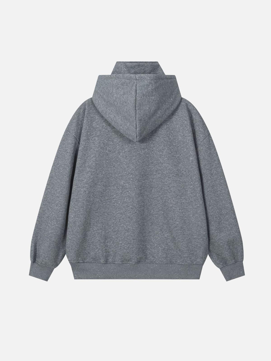 Back view of a gray hoodie by TALISHKO, highlighting its relaxed fit and cozy design.