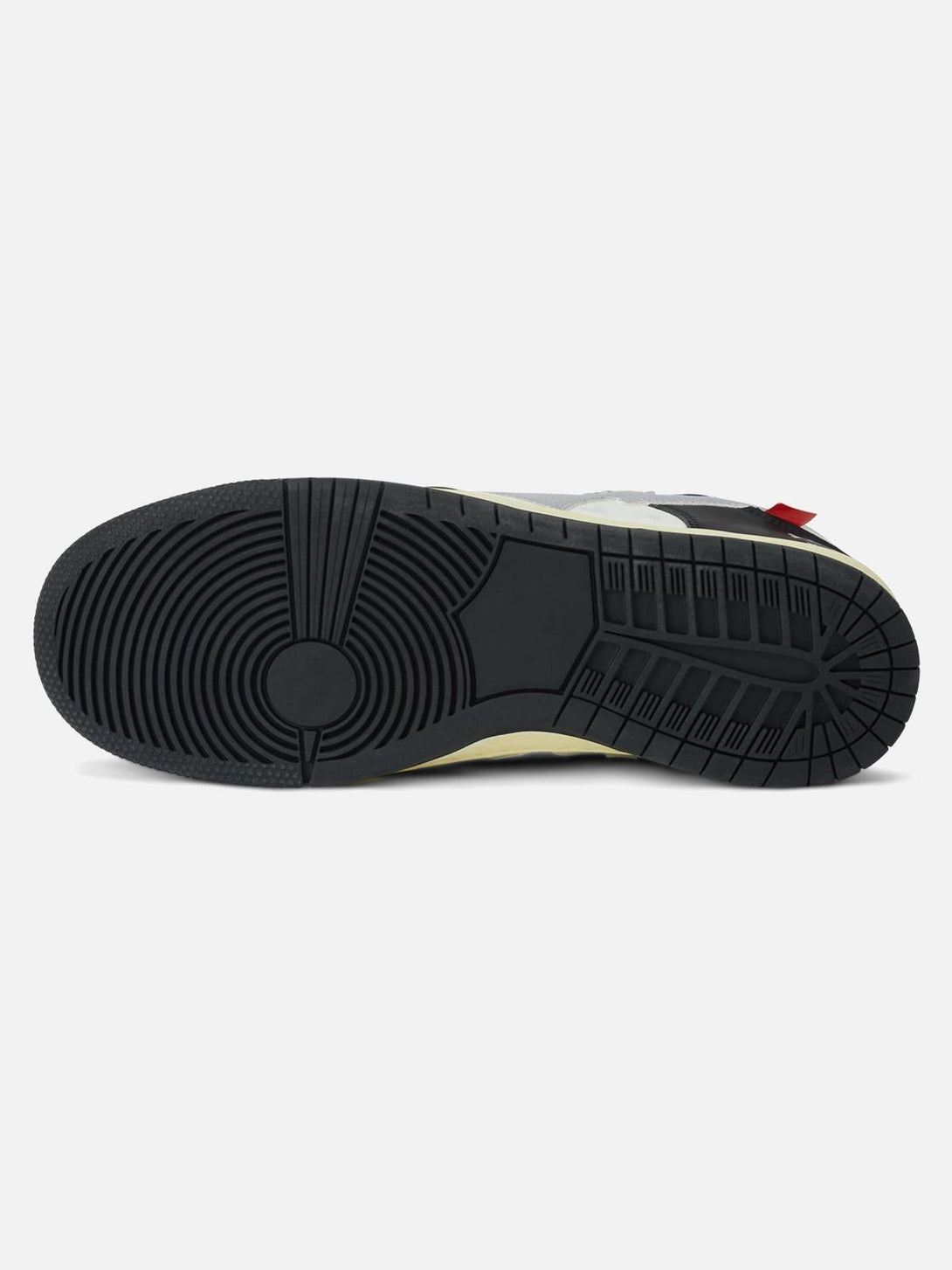Sole detail of TALISHKO High Street Love Sneakers, highlighting the black tread pattern.