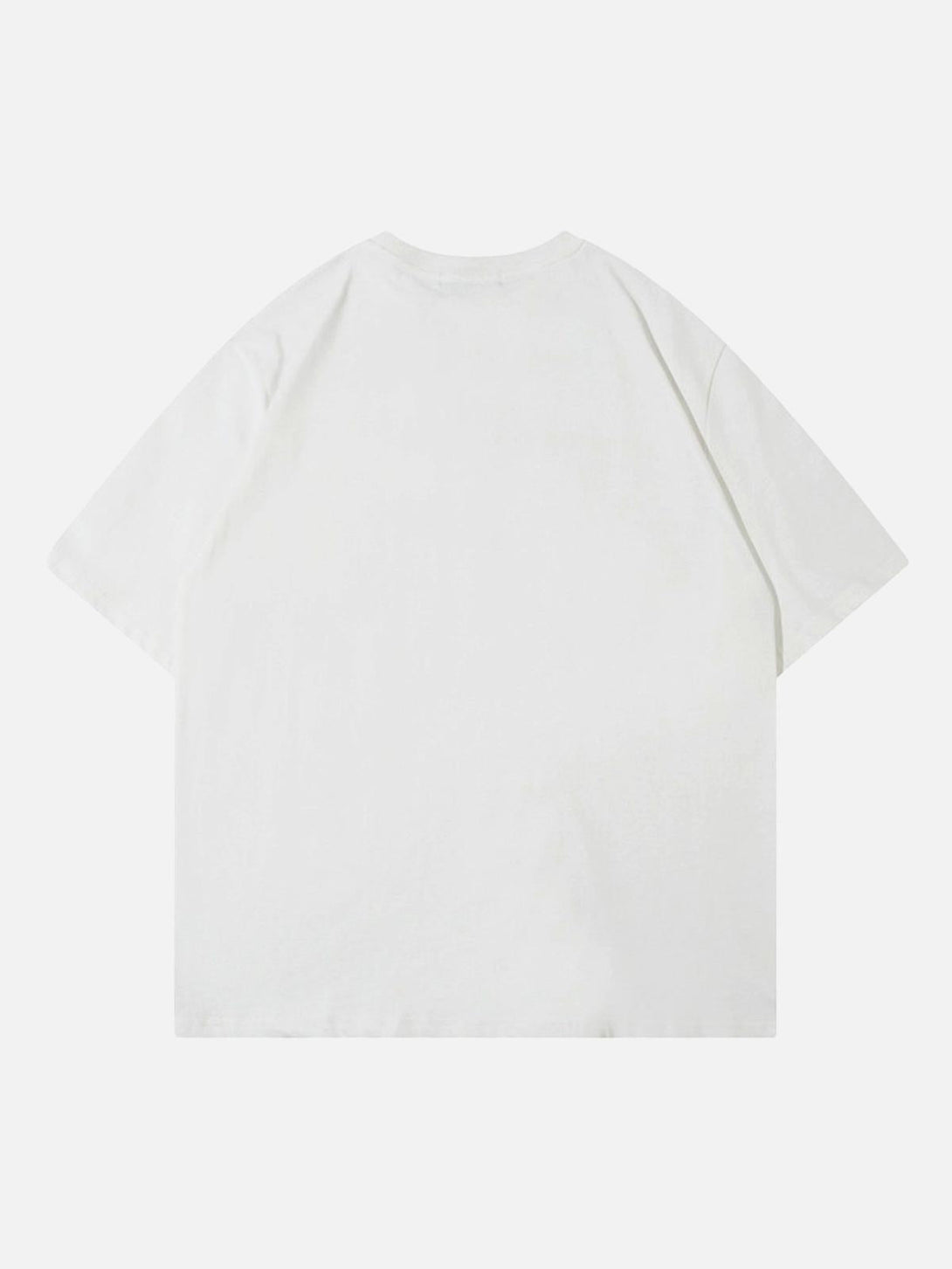 Back view of a white asymmetric T-shirt by TALISHKO, showcasing its casual, laid-back style.