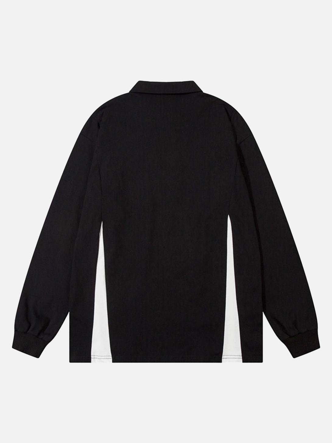 Back view of a black long sleeve polo by TALISHKO, featuring a sleek, modern design.