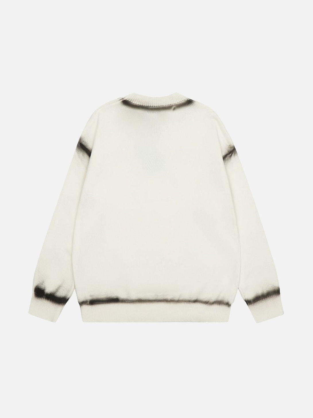 Back view of a TALISHKO sweater showcasing a unique spray paint effect for a trendy look.