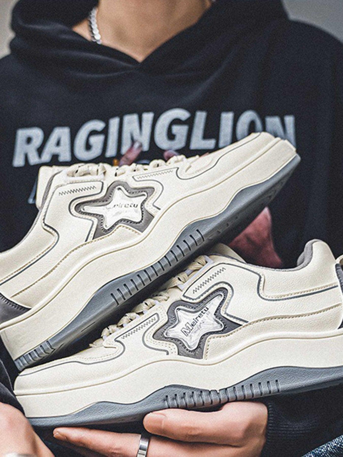 TALISHKO versatile board shoes with star detail and chunky sole, perfect for urban fashion.