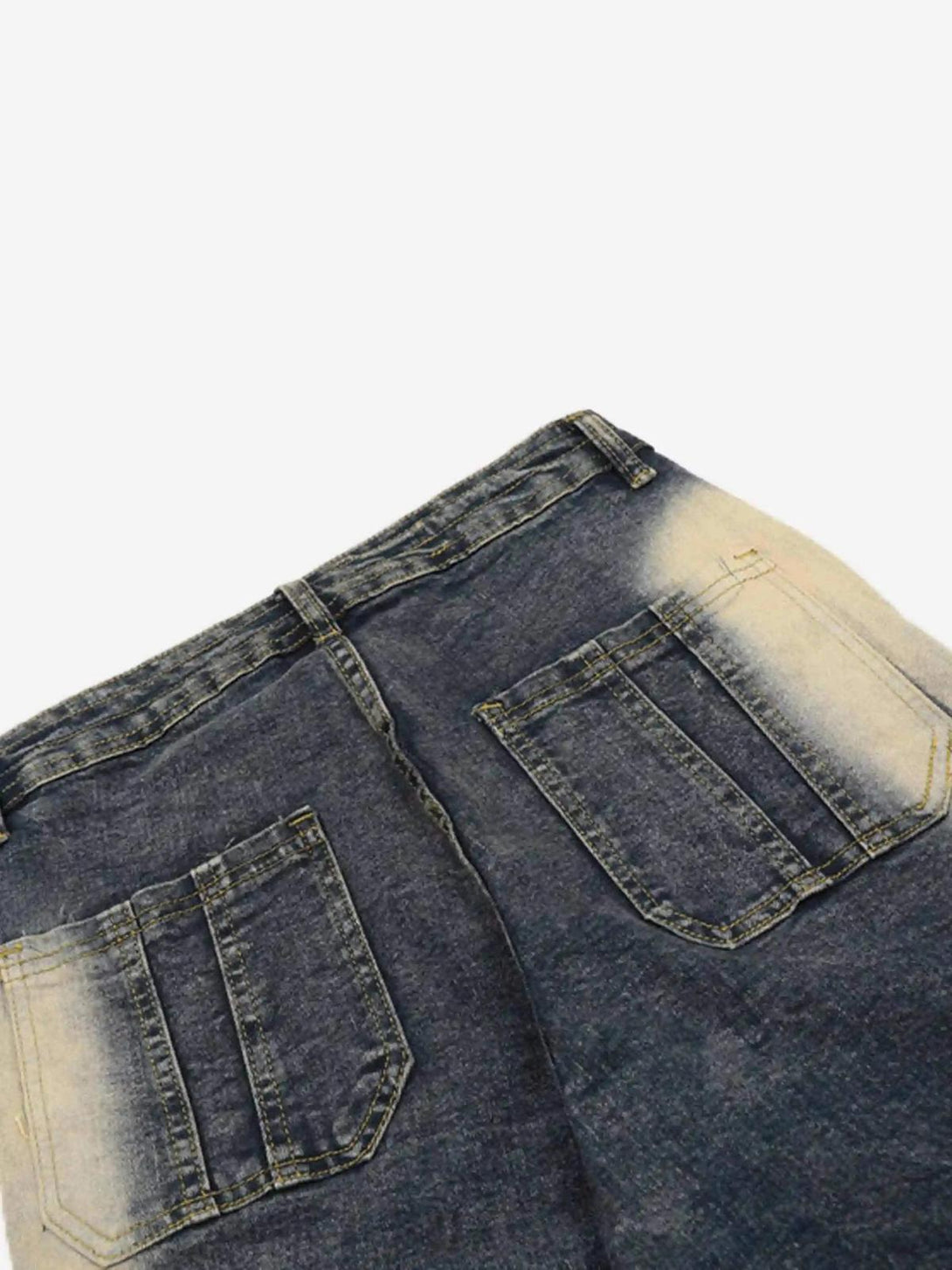Back view of TALISHKO vintage flared jeans, highlighting the faded pocket details.