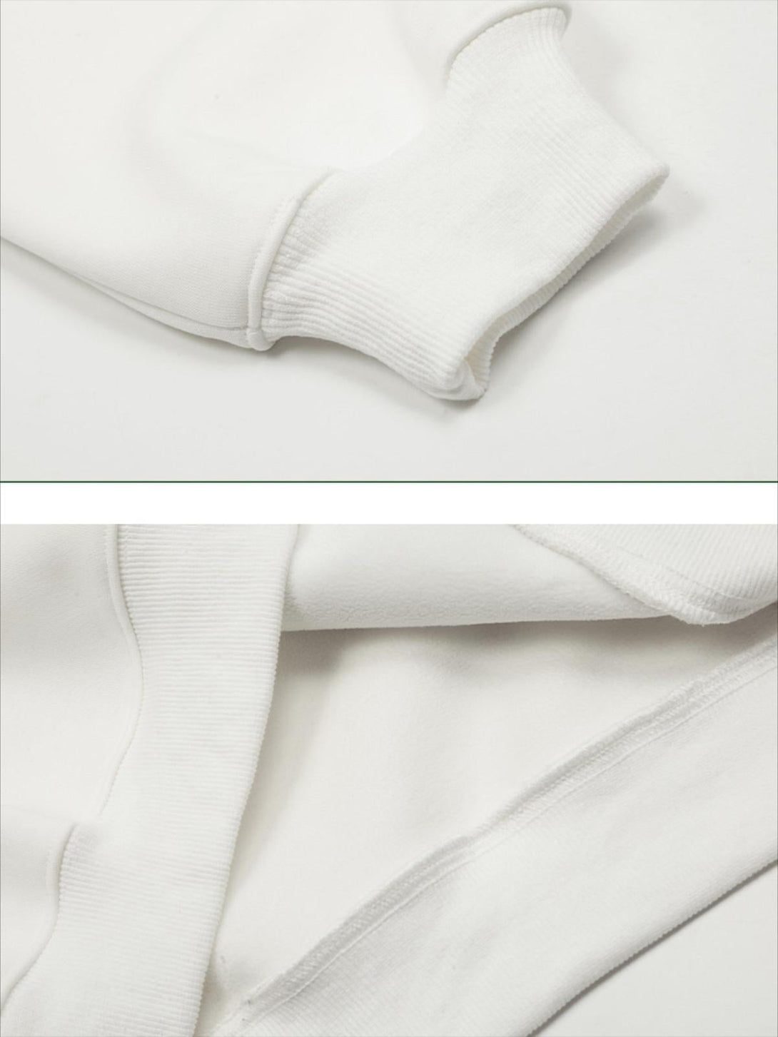 Detailed fabric and stitching of TALISHKO hoodie, highlighting soft texture and quality cuffs.