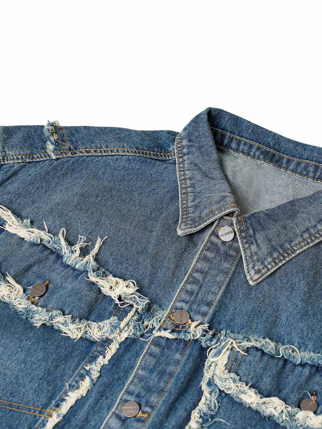 Detailed fabric and stitching of the denim vest by TALISHKO, ideal for casual summer looks.