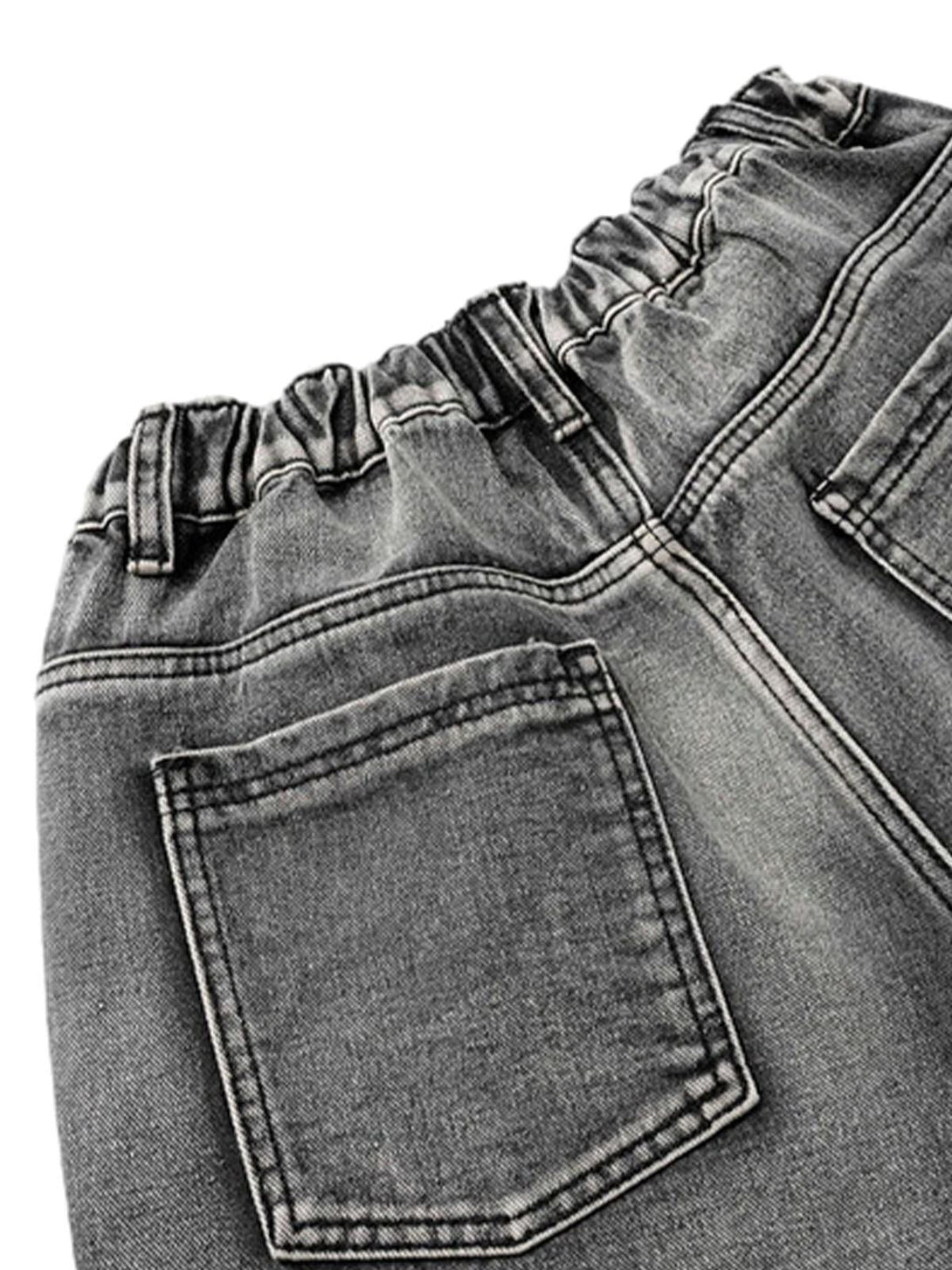 A close-up of TALISHKO's high-waisted denim cargo shorts, highlighting the back pocket detail.