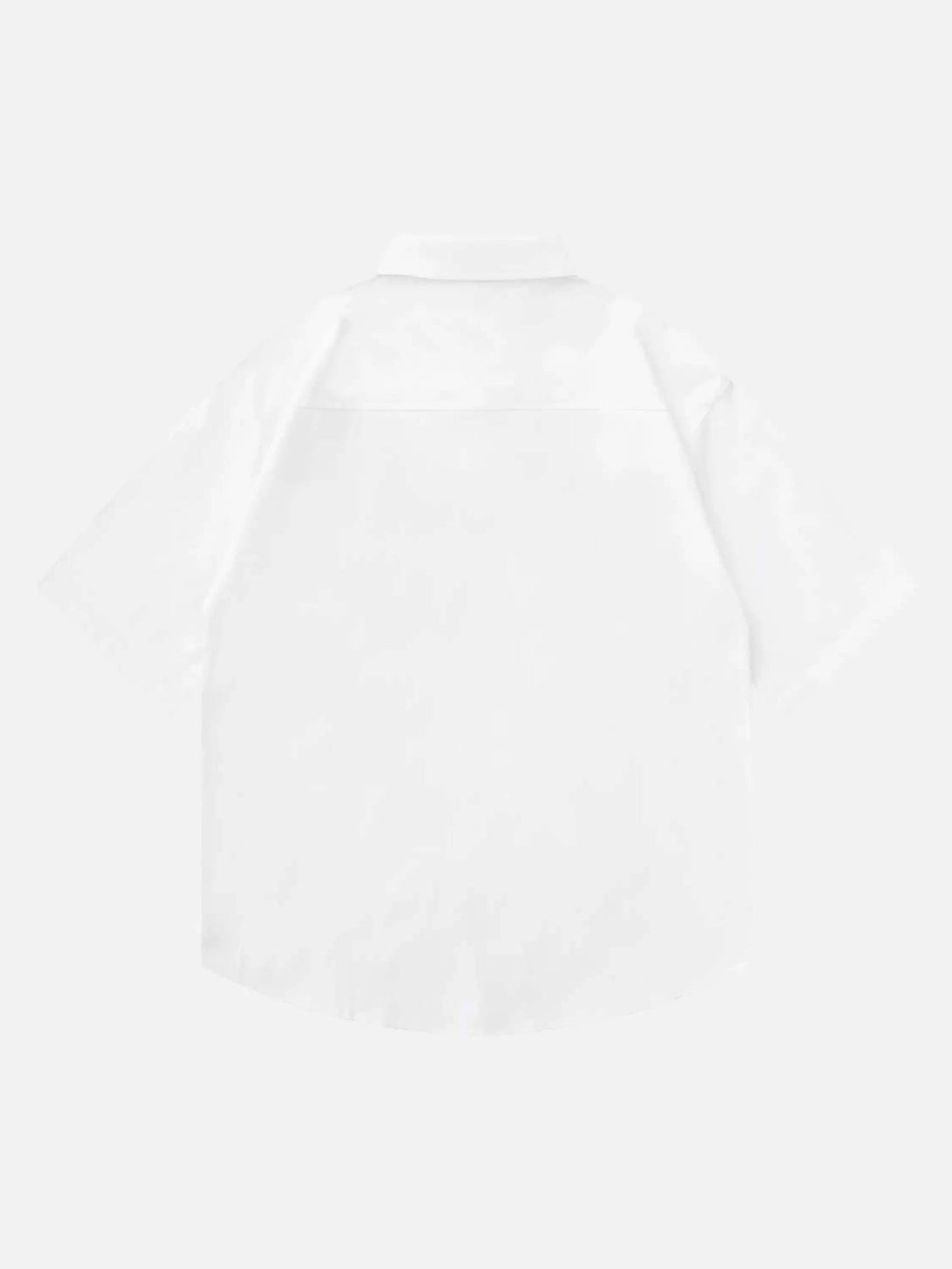 Back view of a white hip-hop shirt by TALISHKO, highlighting its casual and relaxed fit.