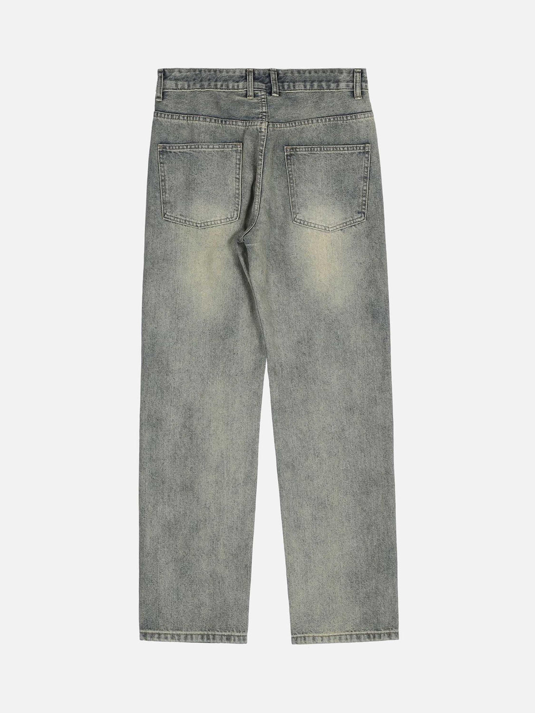 Back view of faded denim jeans by TALISHKO, showcasing a retro hip hop style.