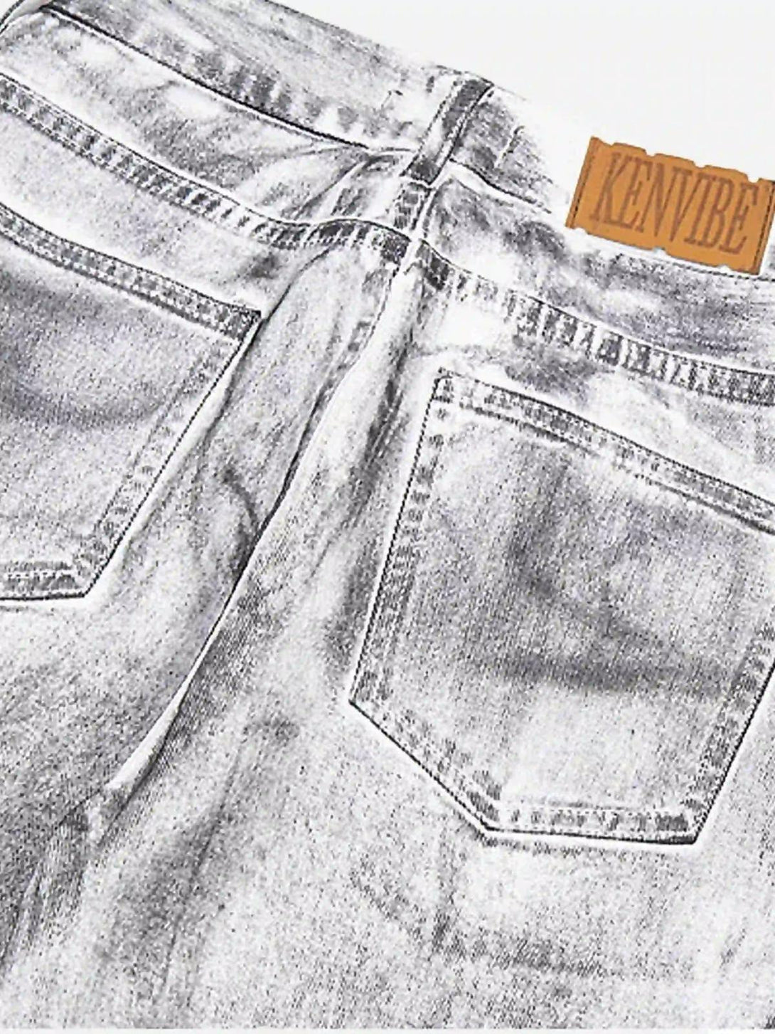 Back view of TALISHKO's hip-hop style painted jeans, showcasing unique pocket details.