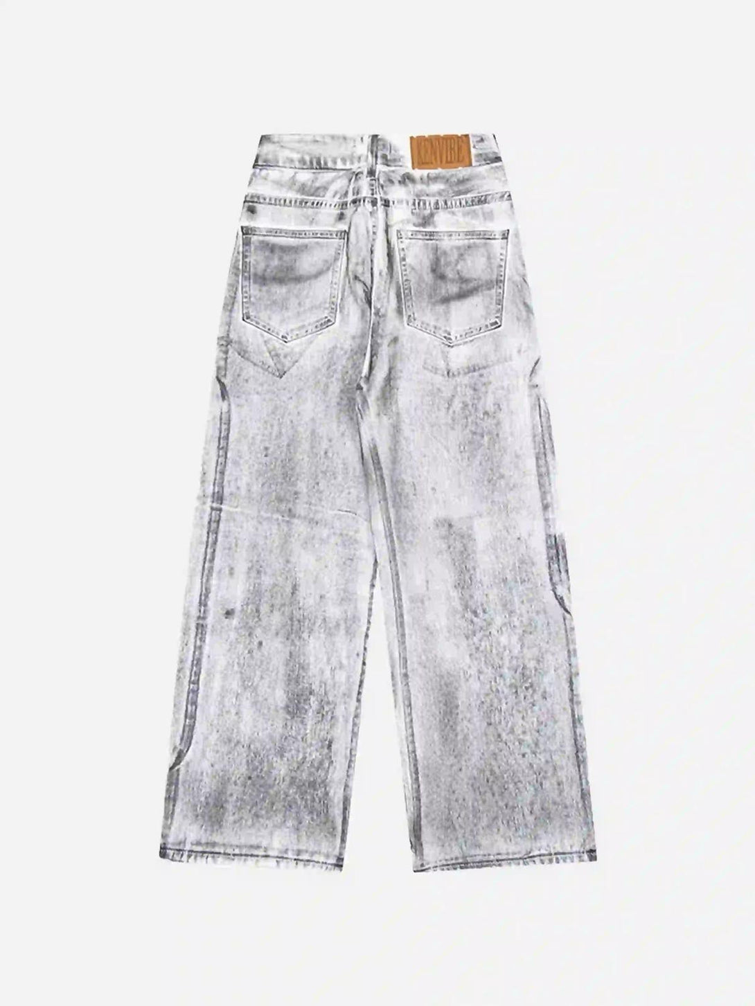 Back view of TALISHKO's hip-hop style painted jeans, highlighting the unique faded design.