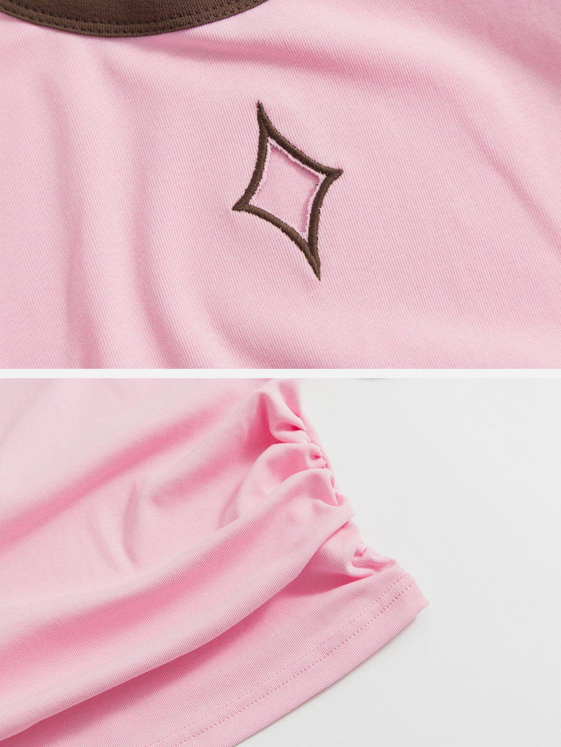 Intricate look at pink fabric with hollow embroidery and pleating detail by TALISHKO.