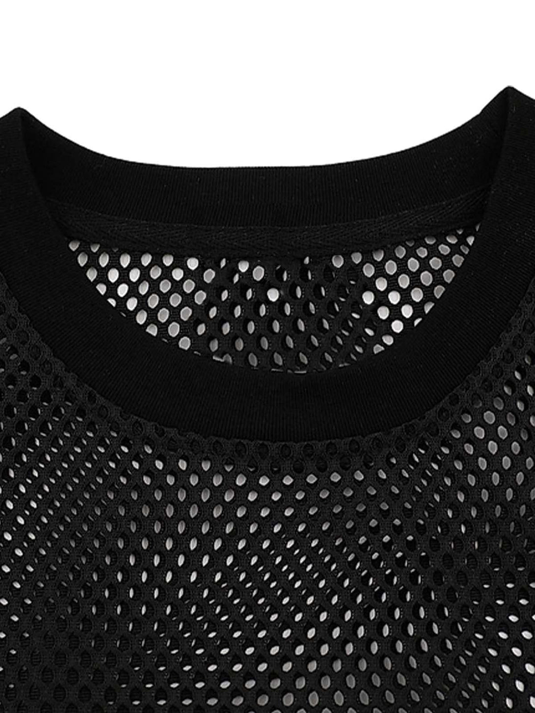 A detailed look at the breathable mesh texture of a vest by TALISHKO, ideal for airy summer wear.