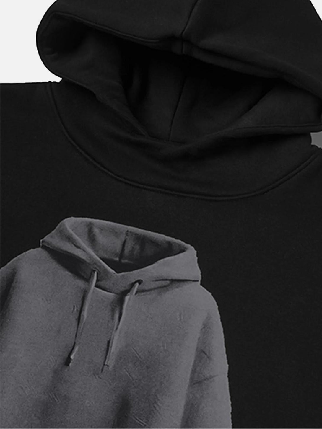 A detailed view of a black TALISHKO hoodie featuring a unique hoodie pattern design.