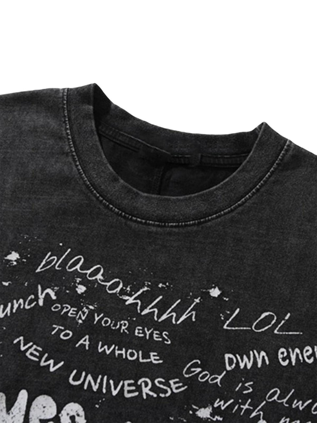 Focusing on the graphic text design on TALISHKO's vintage vest, highlighting its unique style.