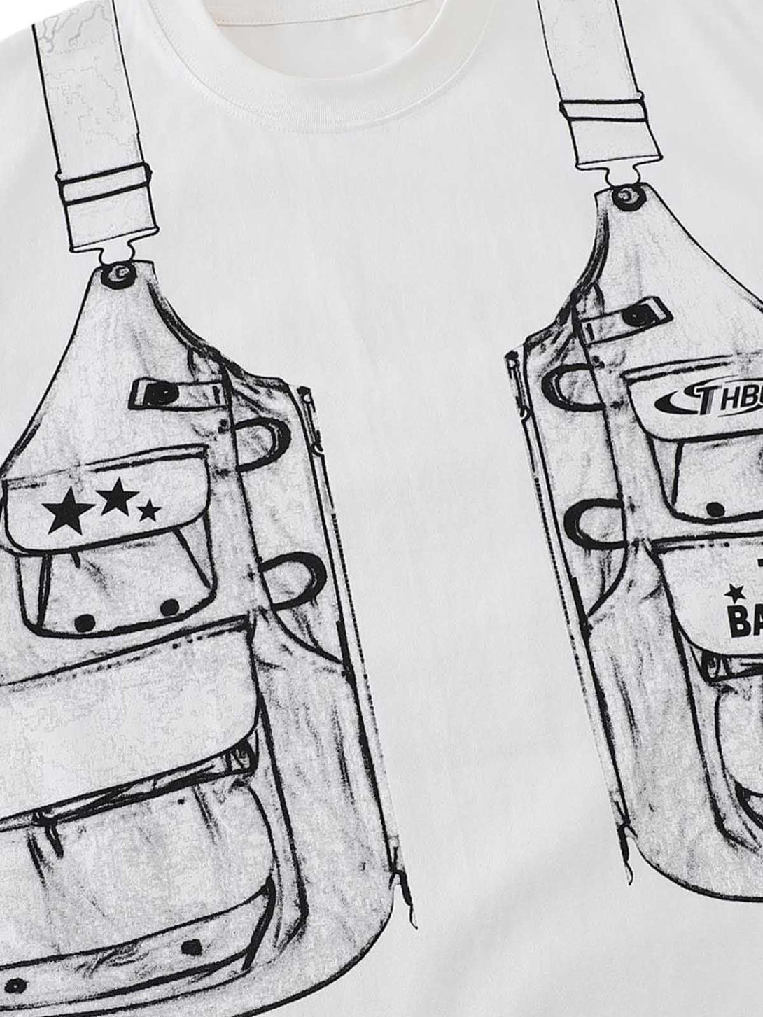 TALISHKO graphic T-shirt featuring a detailed jacket print, highlighting unique star accents.