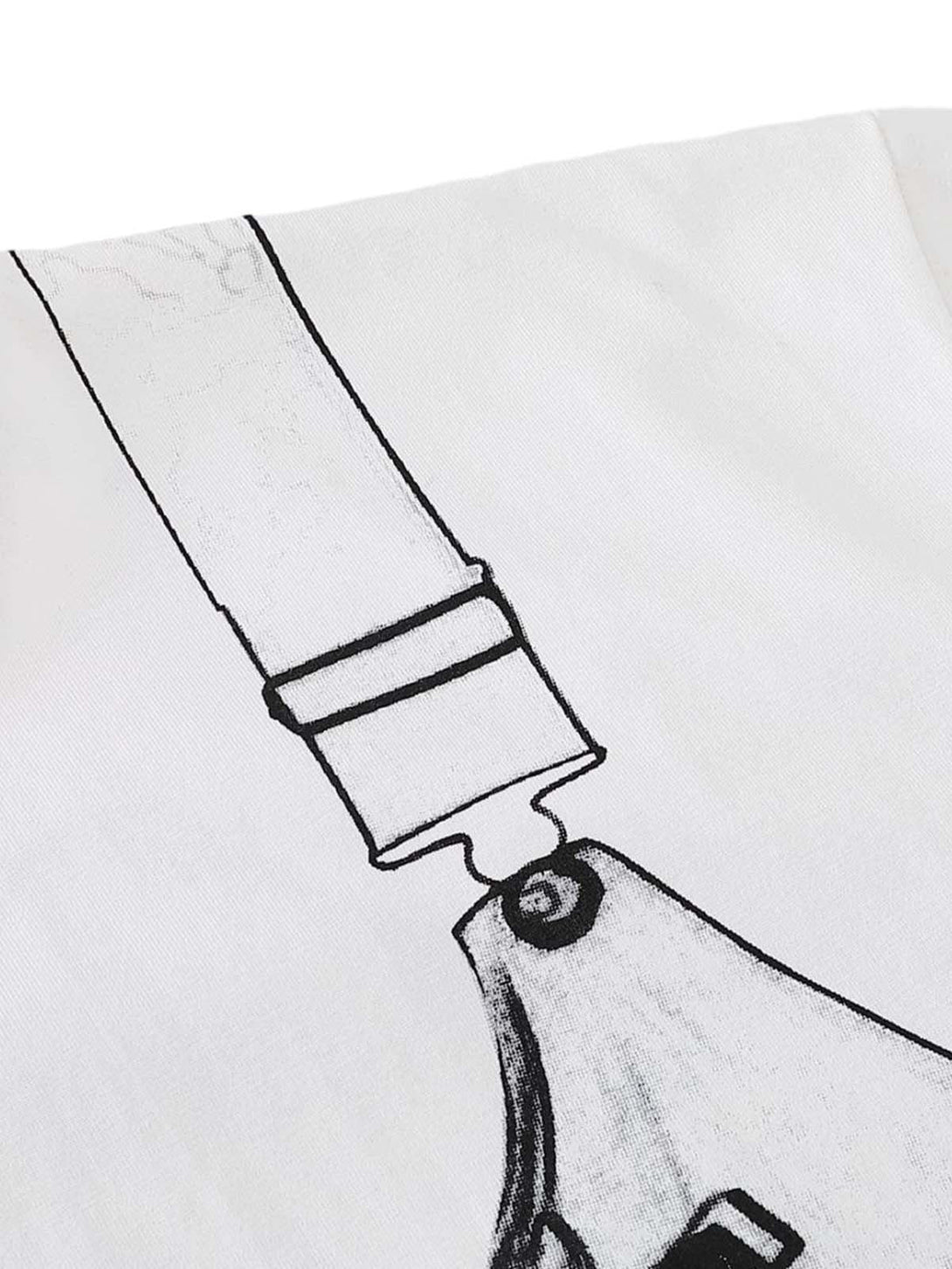 A detailed view of TALISHKO T-shirt's graphic print, highlighting the unique jacket illustration.