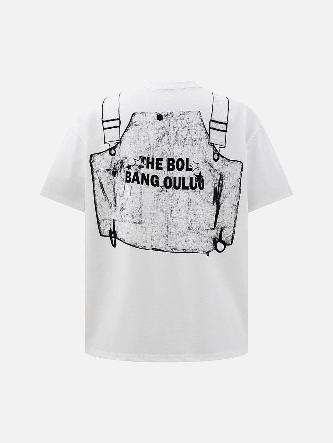 Back view of TALISHKO graphic T-shirt featuring a jacket print design, ideal for casual wear.