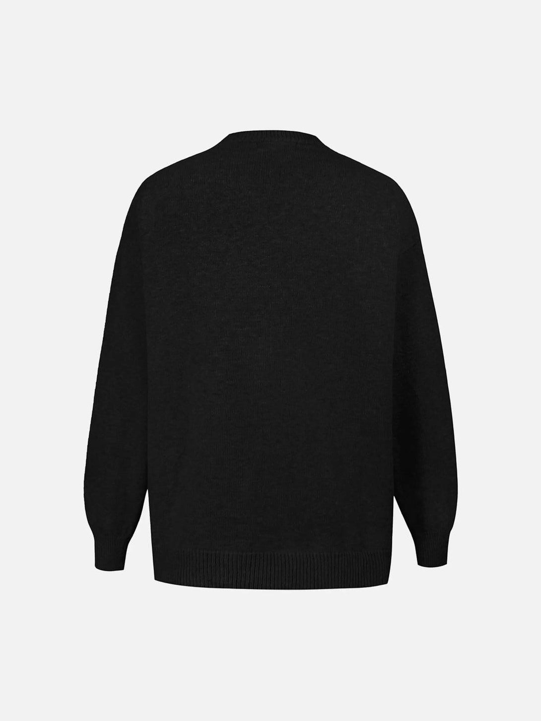 Back view of a black crewneck sweater by TALISHKO, showcasing a cozy and versatile design.