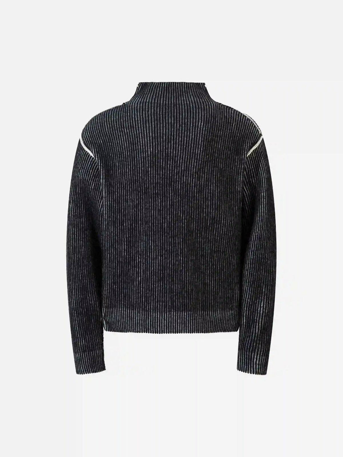 Back view of TALISHKO jacquard half turtleneck knitted sweater, highlighting its textured design.
