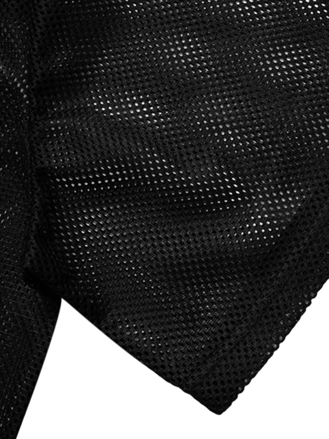 A detailed view of the black mesh texture by TALISHKO, highlighting its airy and breathable design.