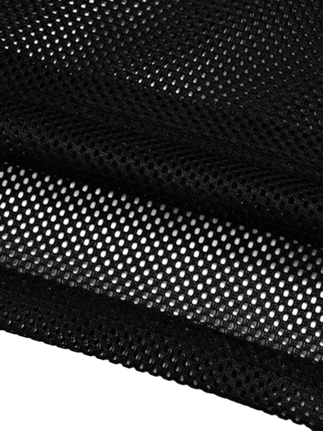 Zoomed-in texture of black mesh fabric by TALISHKO, highlighting its breathable design.