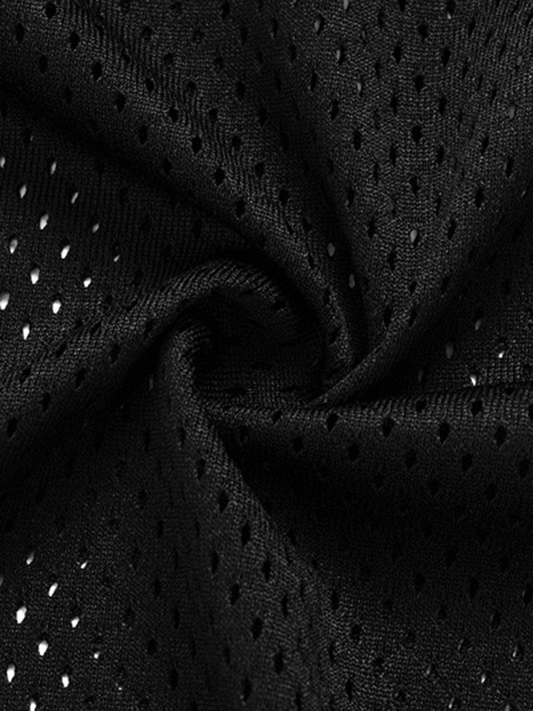 "Texture and pattern showcased in TALISHKO's black jersey fabric, emphasizing breathable design."