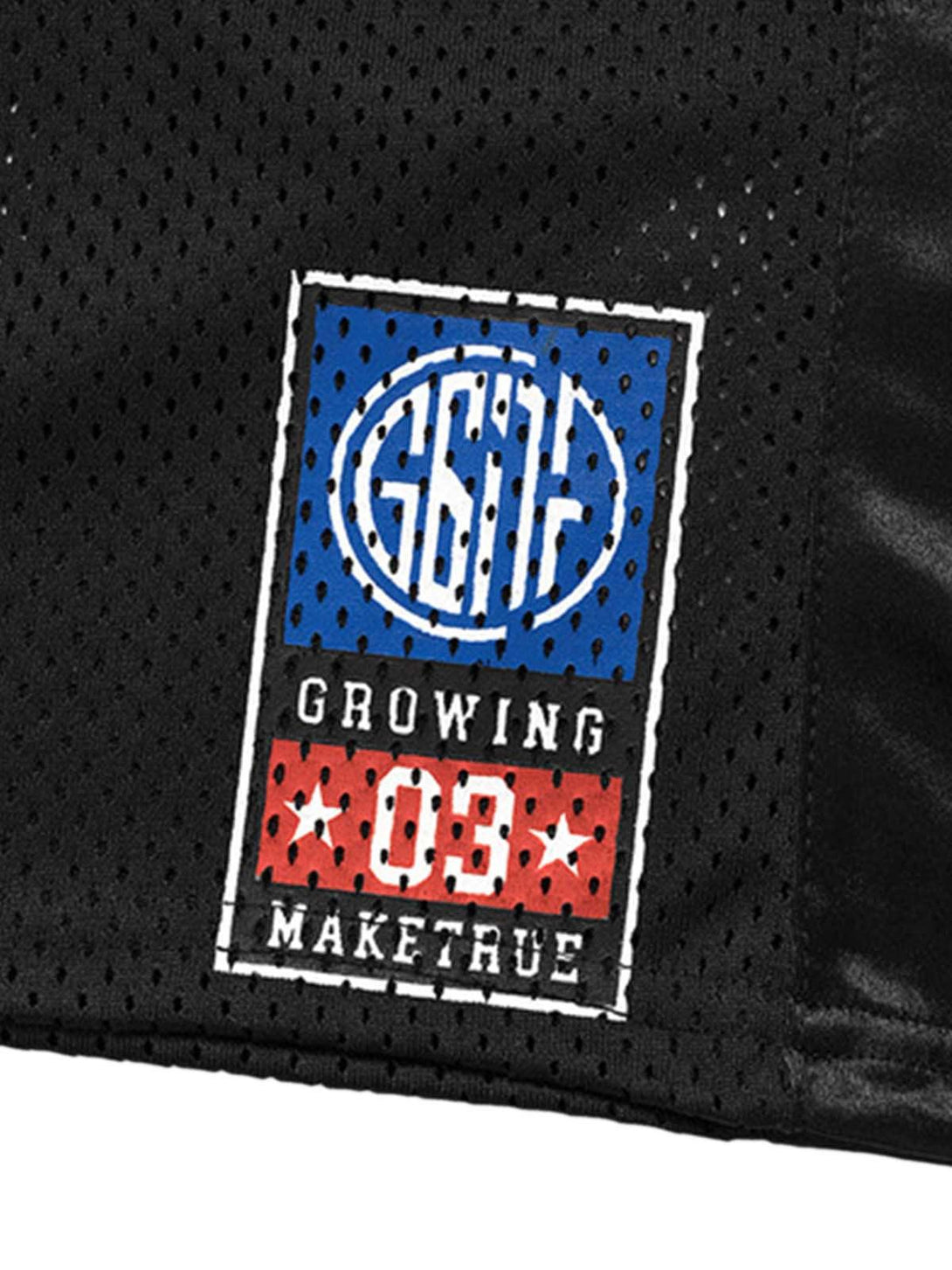 TALISHKO jersey's emblem and text detailing on black fabric, capturing sporty essence.