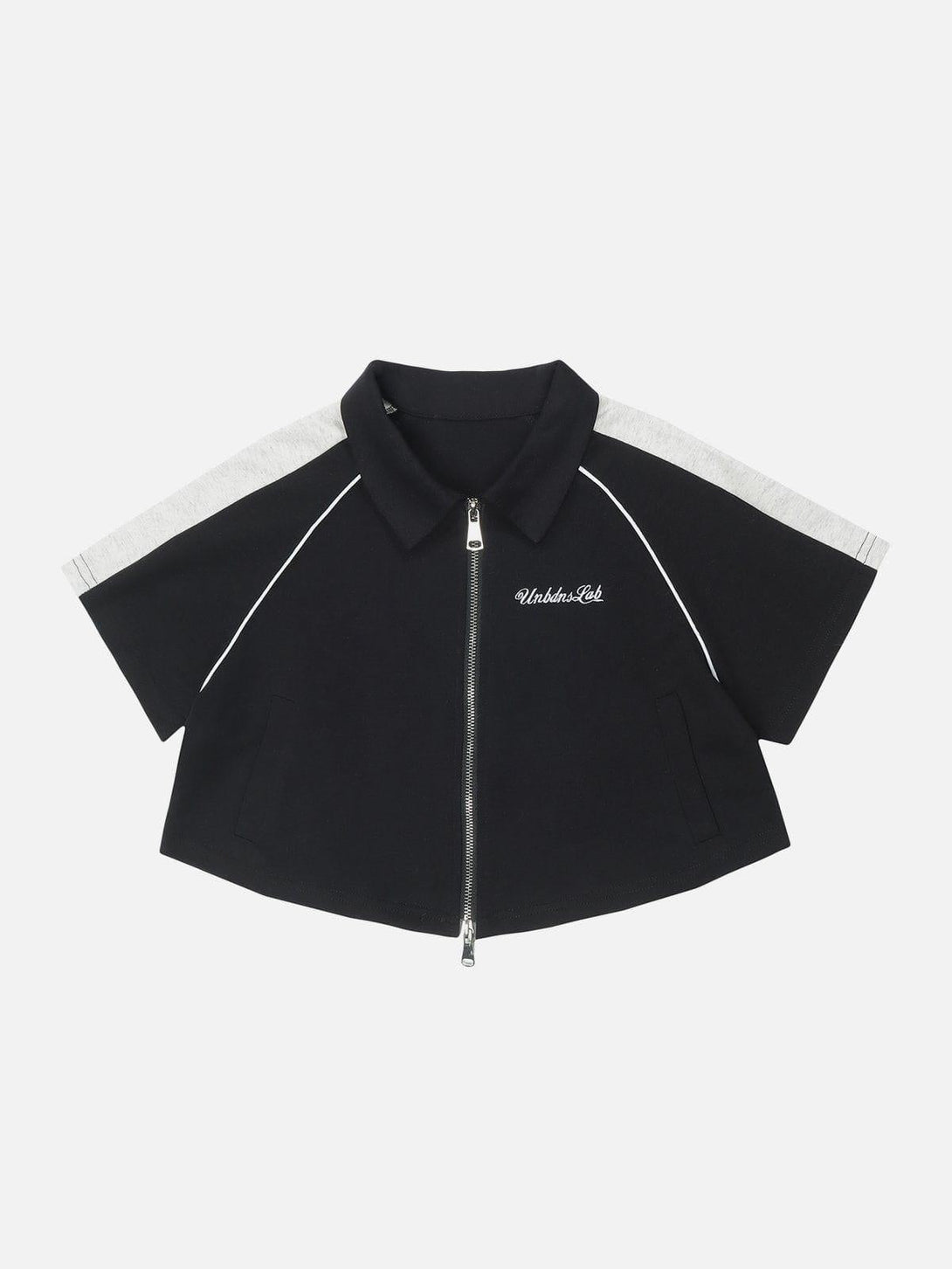 TALISHKO colorblock tee with lapel and zipper, perfect for casual summer looks.