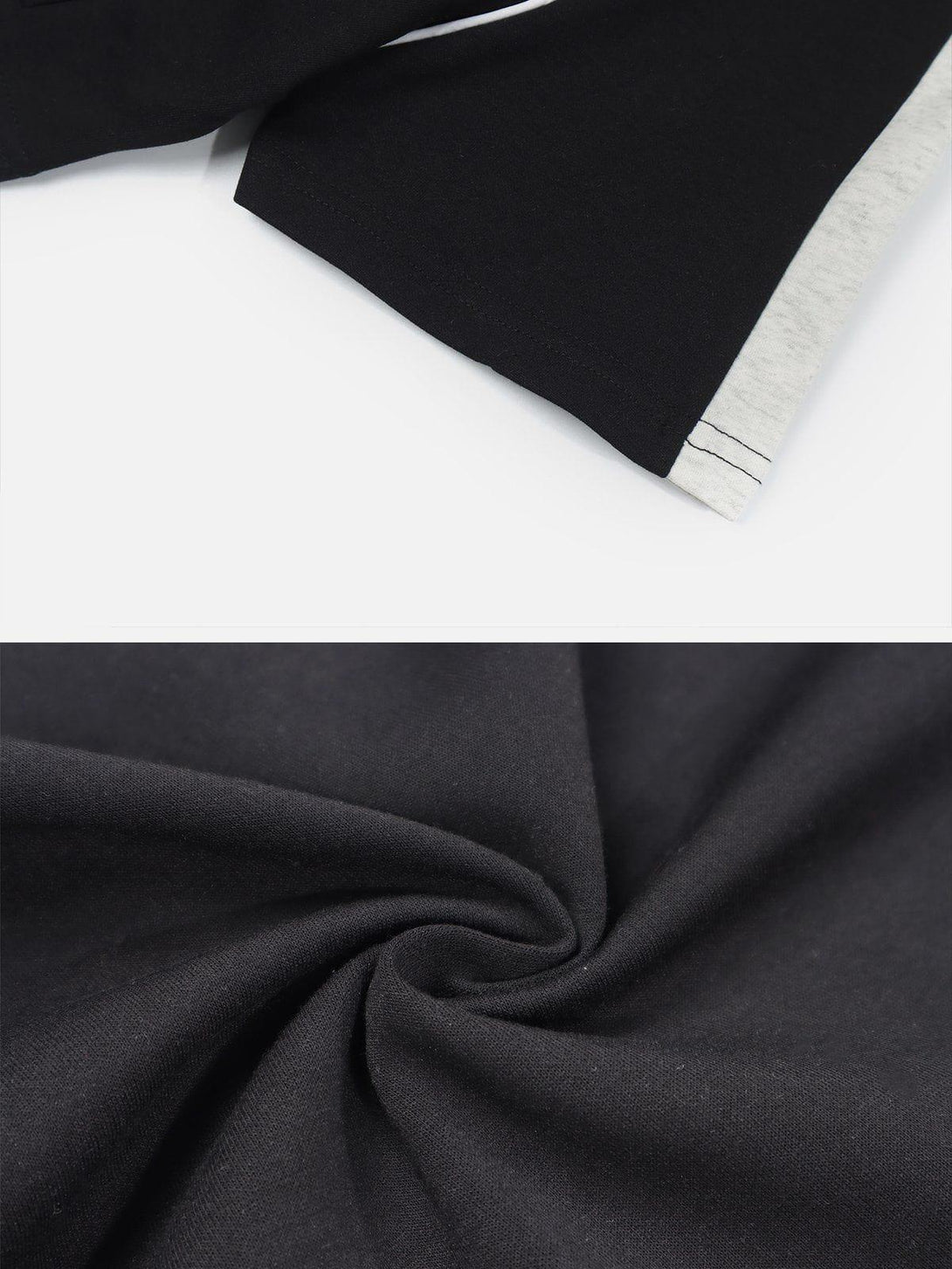 Detailed fabric and stitching of TALISHKO's colorblock tee, highlighting its quality and style.